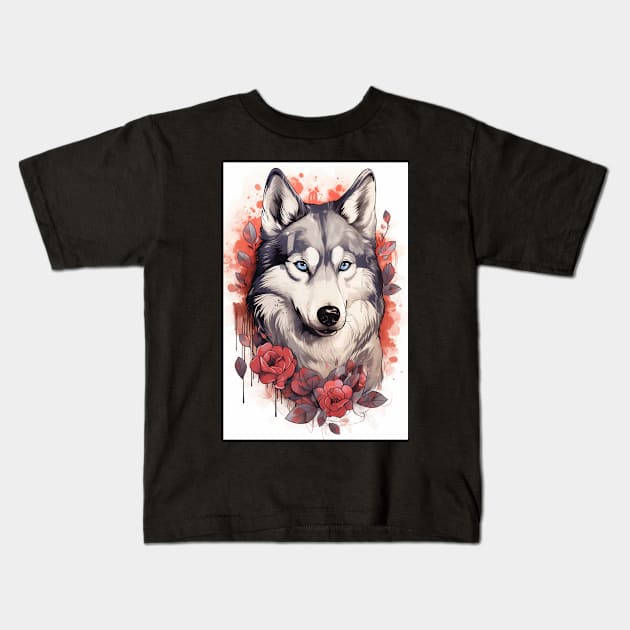 Husky dog Kids T-Shirt by handhieu